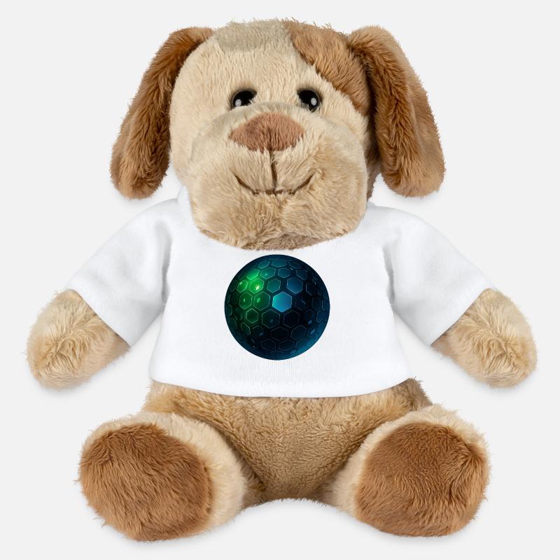 Sphère hexagonale néon - Chien en peluche Helge MiniFeet® - blanc