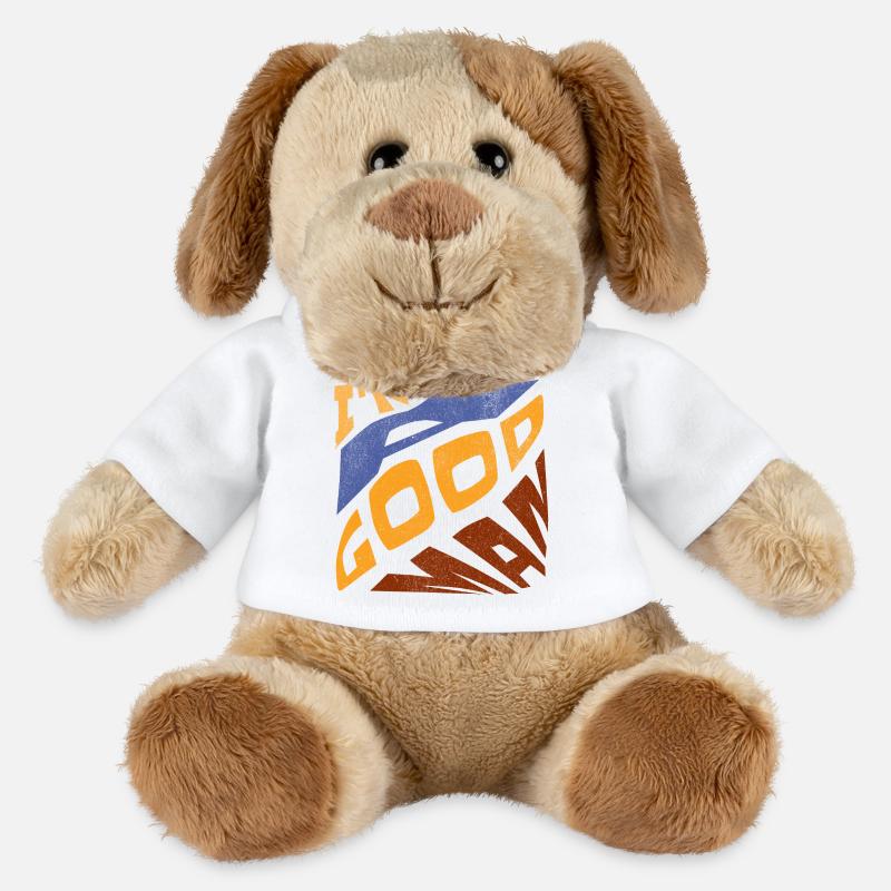 Pop rétro bleu orange I'm a good man - Chien en peluche Helge MiniFeet® - blanc