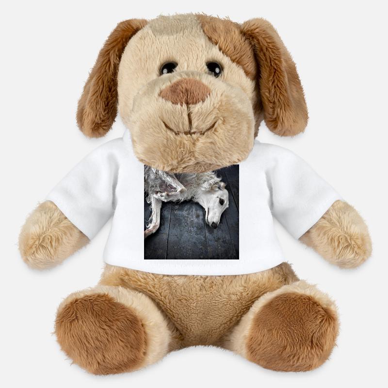 Weißer Windhund am Boden - MiniFeet® Hund Helge - Weiß