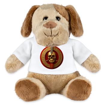 Crâne doré et guitare en cercle rouge - Chien en peluche Helge MiniFeet® - blanc - Devant