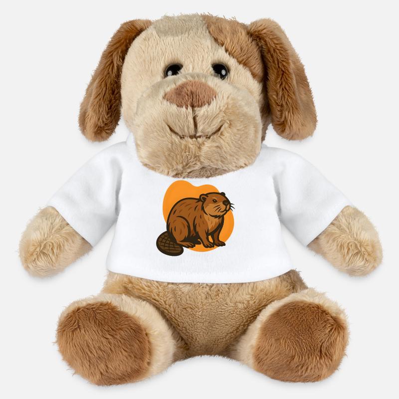 Biber auf orangefarbenem Hintergrund - MiniFeet® Hund Helge - Weiß