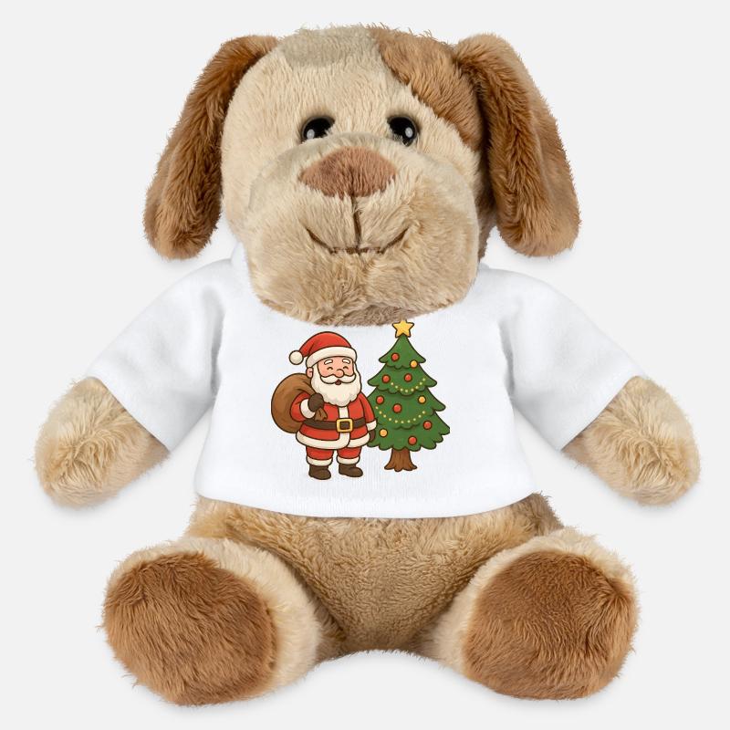 Weihnachtsmann mit Tannenbaum Illustration - MiniFeet® Hund Helge - Weiß