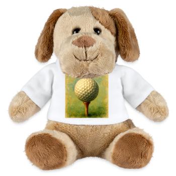 Golfball im künstlerischen Brett auf dem Abschlag - MiniFeet® Hund Helge - Weiß - Vorne