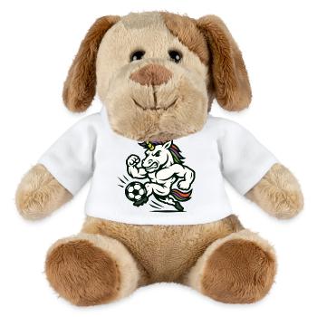 Power Unicorn Soccer Mascot Sprinting Fast - MiniFeet® Dog Helge - white - Front