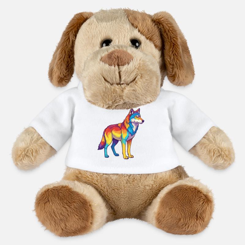 Bunte Wolf-Regenbogen-Pop-Art-Aquarell - MiniFeet® Hund Helge - Weiß