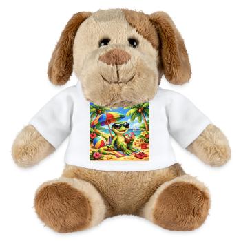 Gecko sur la plage avec des lunettes de soleil - Chien en peluche Helge MiniFeet® - blanc - Devant