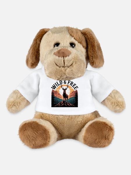 T-shirt Cerf Sauvage et Libre | Randonnée en plein air : nature - Chien en peluche Helge MiniFeet® - blanc