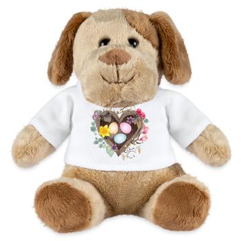 Nid en forme de cœur avec des œufs de Pâques colorés - Chien en peluche Helge MiniFeet® - blanc - Devant