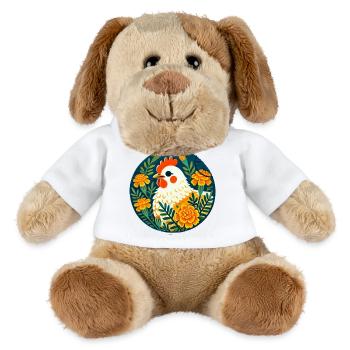 Sonnenhühner zwischen kräftigen Blumen - MiniFeet® Hund Helge - Weiß - Vorne