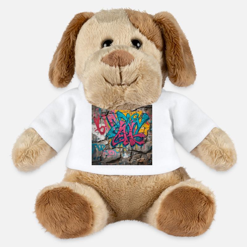 Bunte Graffiti auf Steinwand - MiniFeet® Hund Helge - Weiß
