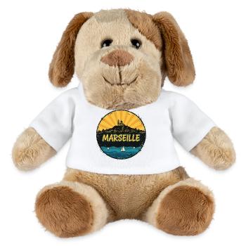 Marseille City Skyline Notre-Dame Retro-Abzeichen - MiniFeet® Hund Helge - Weiß - Vorne