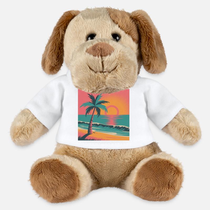 Retro Sunset Palm Over Ocean - MiniFeet® Dog Helge - white