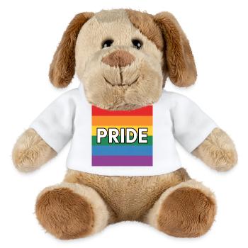 Pride - T-shirt avec drapeau arc-en-ciel queer - Chien en peluche Helge MiniFeet® - blanc - Devant