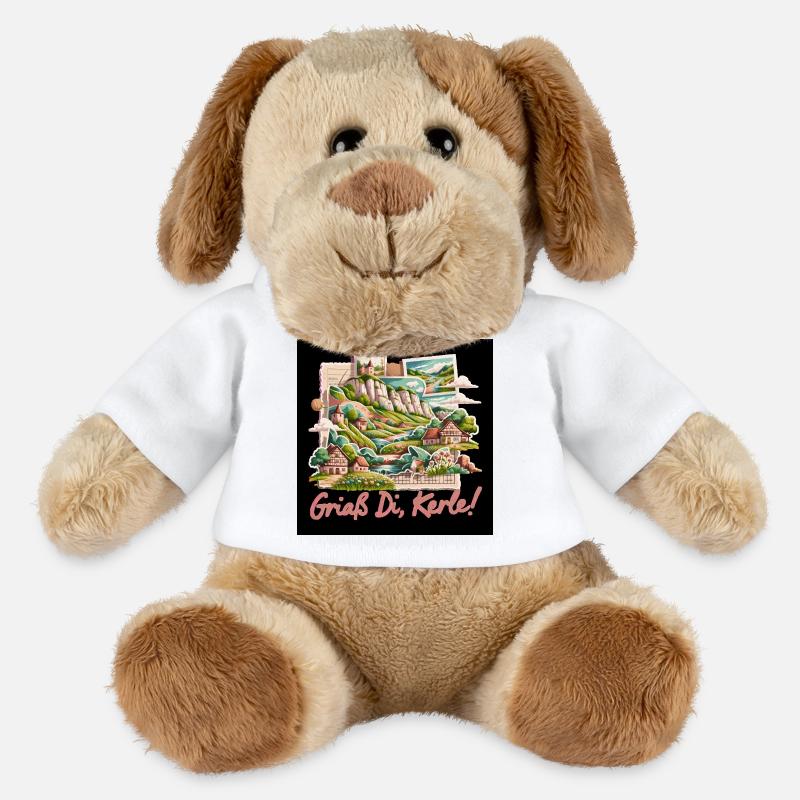 Landschaftsidylle Dorfcollage - MiniFeet® Hund Helge - Weiß