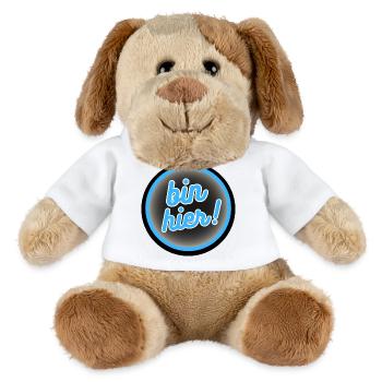 Bin Hier! Neon Kreis Badge - MiniFeet® Hund Helge - Weiß - Vorne