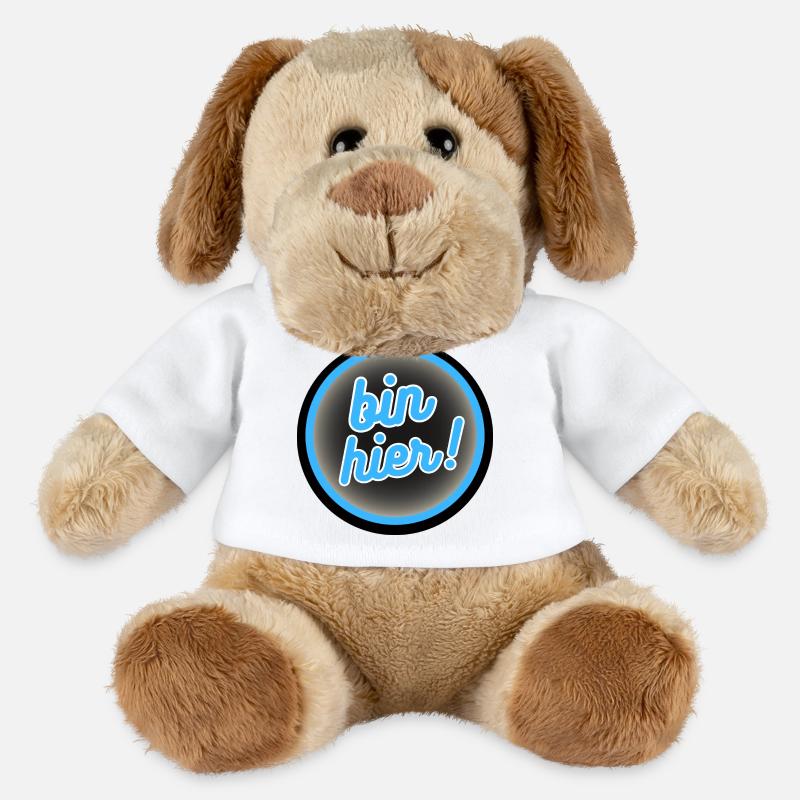 Bin Hier! Neon Kreis Badge - MiniFeet® Hund Helge - Weiß