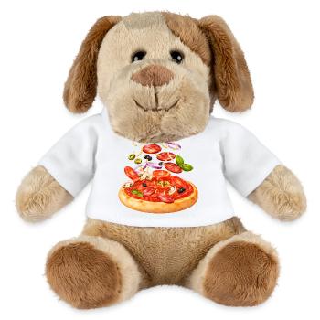 Pizza mit Salami und Gemüse Illustration - MiniFeet® Hund Helge - Weiß - Vorne