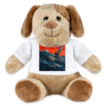 Rotes Abendlicht über Segelboot im Sturm - MiniFeet® Hund Helge - Weiß - Vorne