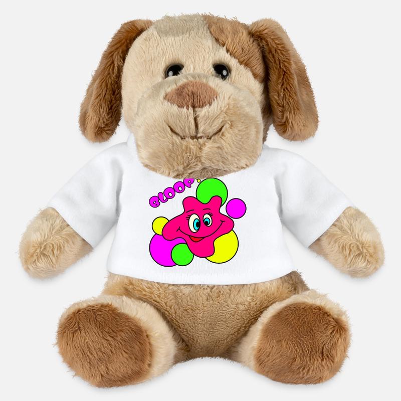 BLOOP! Lustiger Neon Pop-Art Klecks-Charakter - MiniFeet® Hund Helge - Weiß
