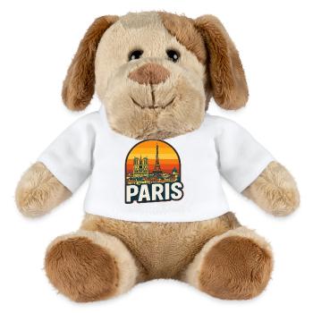 Paris Skyline Retro Sonnenuntergangskunst Eiffelturm - MiniFeet® Hund Helge - Weiß - Vorne