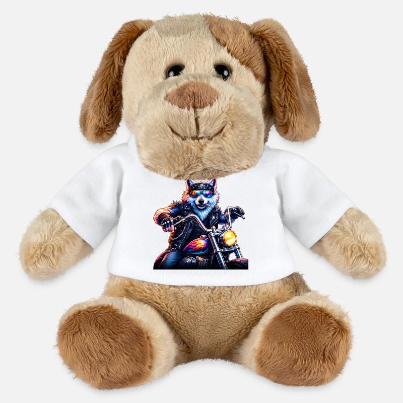 Neon Biker Wolf Motorcycle Animal - MiniFeet® Dog Helge - white