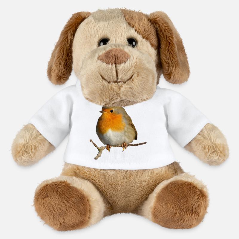 Rotkehlchen auf Ast sitzend - MiniFeet® Hund Helge - Weiß