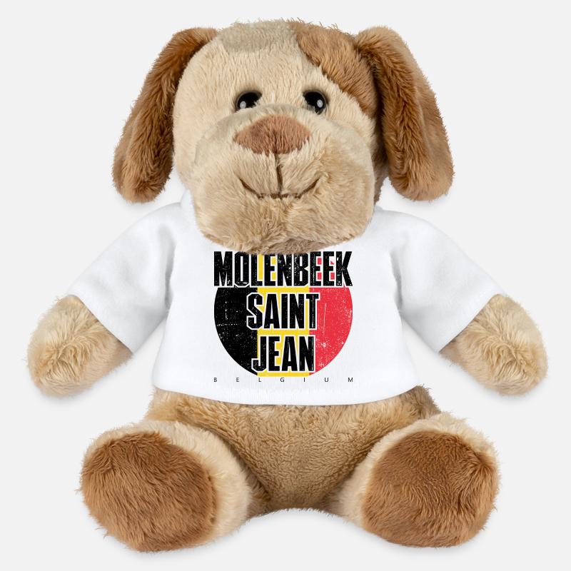 Typographie de bloc gras avec cercle rouge - Chien en peluche Helge MiniFeet® - blanc