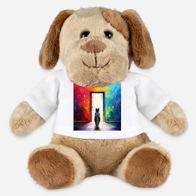 Un chat devant une porte vitrée - Chien en peluche Helge MiniFeet® - blanc