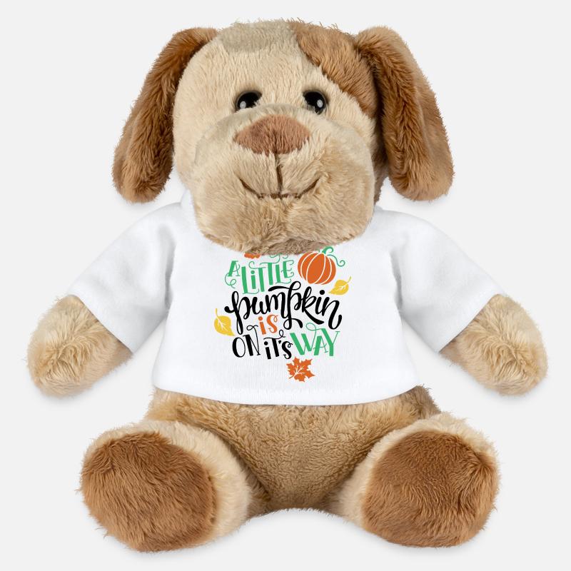 Herbstdekoration mit Kürbis und Blättern - MiniFeet® Hund Helge - Weiß