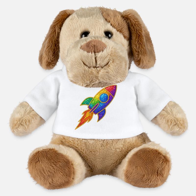 Regenbogen Rakete Glitzer Design - MiniFeet® Hund Helge - Weiß