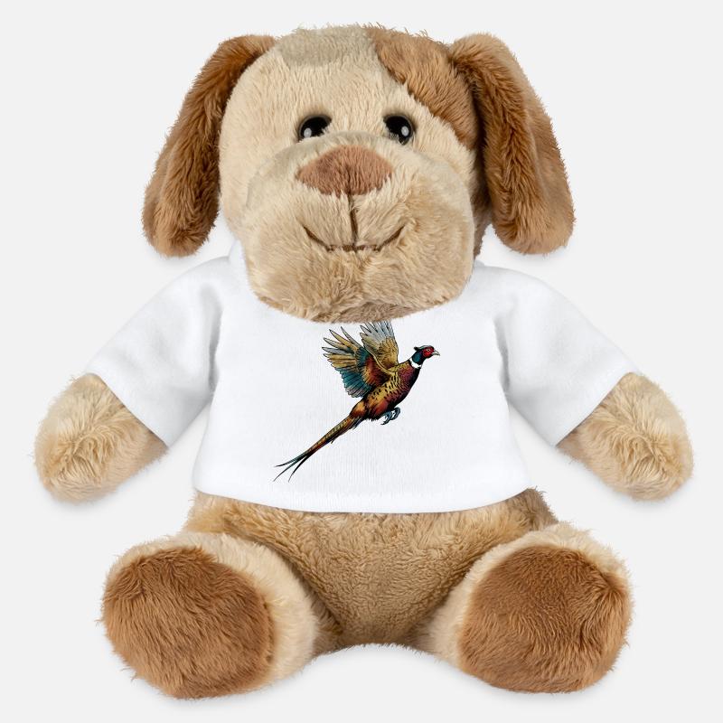 Coloured pheasant in flight - MiniFeet® Dog Helge - white