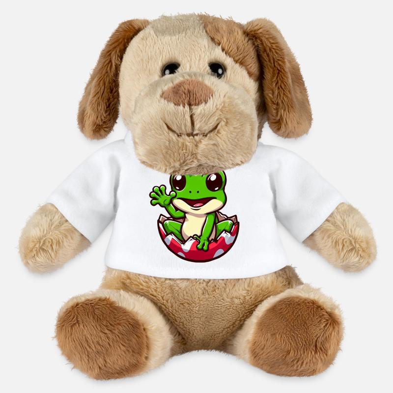 Oeuf de Pâques coloré avec conception de grenouille éclosion - Chien en peluche Helge MiniFeet® - blanc