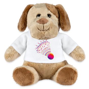 Bunter Federball – dynamisches Badminton Motiv - MiniFeet® Hund Helge - Weiß - Vorne