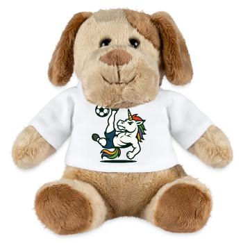 Einhorn-Fußballmaskottchen beim Fahrradtritt - MiniFeet® Hund Helge - Weiß - Vorne