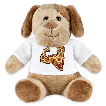 Muskulöse Cartoon Pizza Salami Bodybuilder Fitness - MiniFeet® Hund Helge - Weiß - Vorne