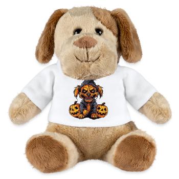 Chien d’Halloween effrayant avec des citrouilles - Chien en peluche Helge MiniFeet® - blanc - Devant