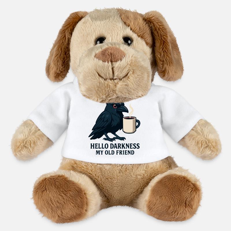 Schwarzer Humor Rabe mit Kaffeebecher - MiniFeet® Hund Helge - Weiß