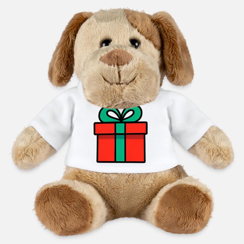Neon Red Gift Box with Glossy Ribbon - MiniFeet® Dog Helge - white