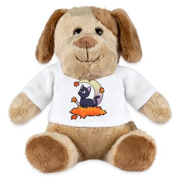Schwarze Katze unter Herbstmond - MiniFeet® Hund Helge - Weiß - Vorne