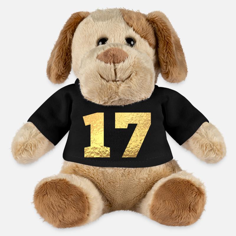 Numéro 17 paillettes doré - 17e anniversaire - Chien en peluche Helge MiniFeet® - noir