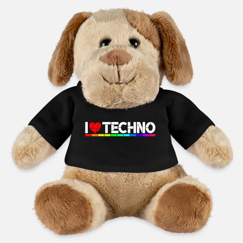 I love Techno - Chien en peluche Helge MiniFeet® - noir