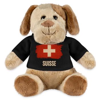 Grunge-Flagge der Schweiz, Schweizer Stolz - MiniFeet® Hund Helge - Schwarz - Vorne