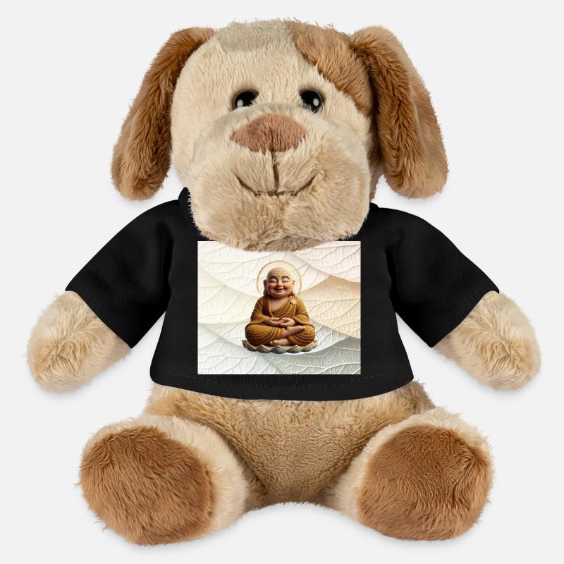 Bouddha sur motif de feuilles - Chien en peluche Helge MiniFeet® - noir