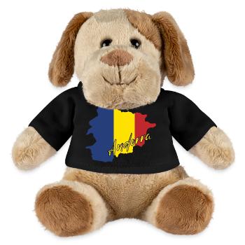 Map with the flag of Andorra, I love Andorra - MiniFeet® Dog Helge - black - Front