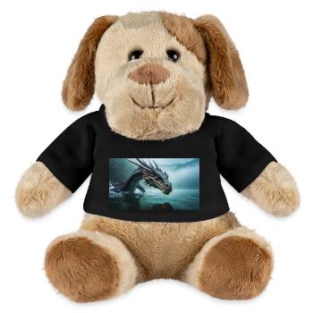 Ein realistischer böser dunkler Drache in einem nebligen Fluss - MiniFeet® Hund Helge - Schwarz - Vorne