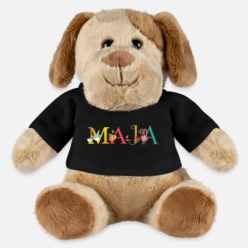 MAJA Name mit Blumen geschmückt - MiniFeet® Hund Helge - Schwarz
