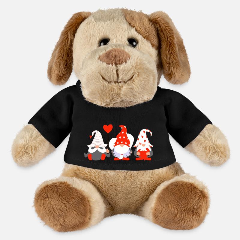 Lustiger Gnom hängt ein rotes Herz Valentinstag 2024 - MiniFeet® Hund Helge - Schwarz