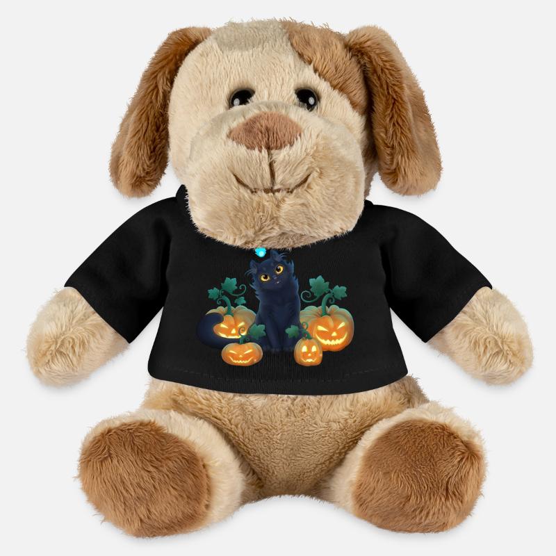 Chaton Noir mignon et Citrouilles Halloween - Chien en peluche Helge MiniFeet® - noir