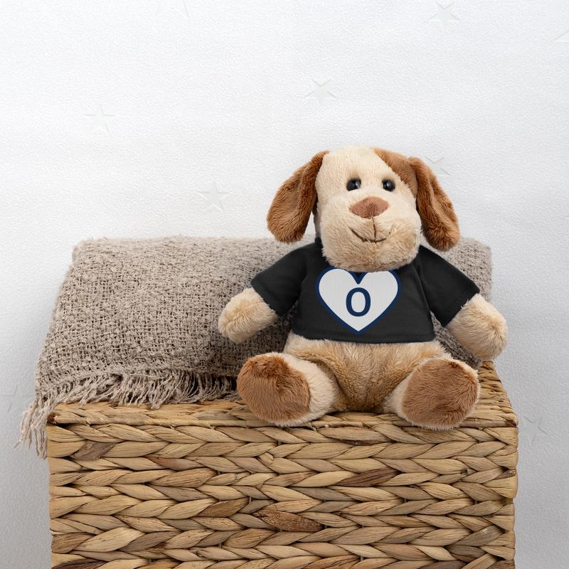 Buchstabe o Herz Sport Trend blau - Geschenkidee MiniFeet® Hund Helge