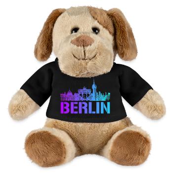 Berlin Skyline mit Berliner Wahrzeichen - MiniFeet® Hund Helge - Schwarz - Vorne